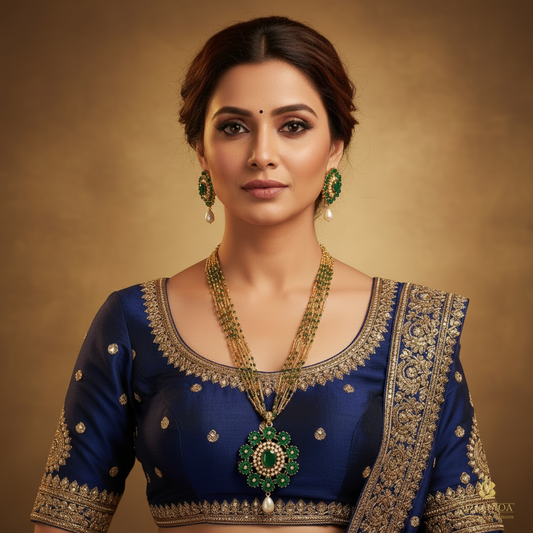 Emerald Gold Necklace - Close Neck Shot