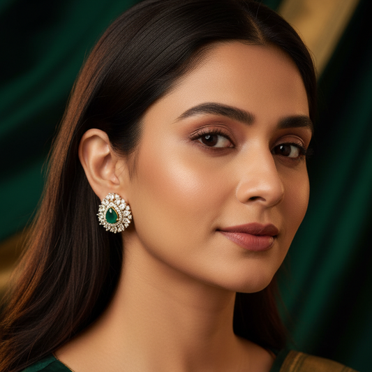 Emerald Green AD Stud Earrings - 