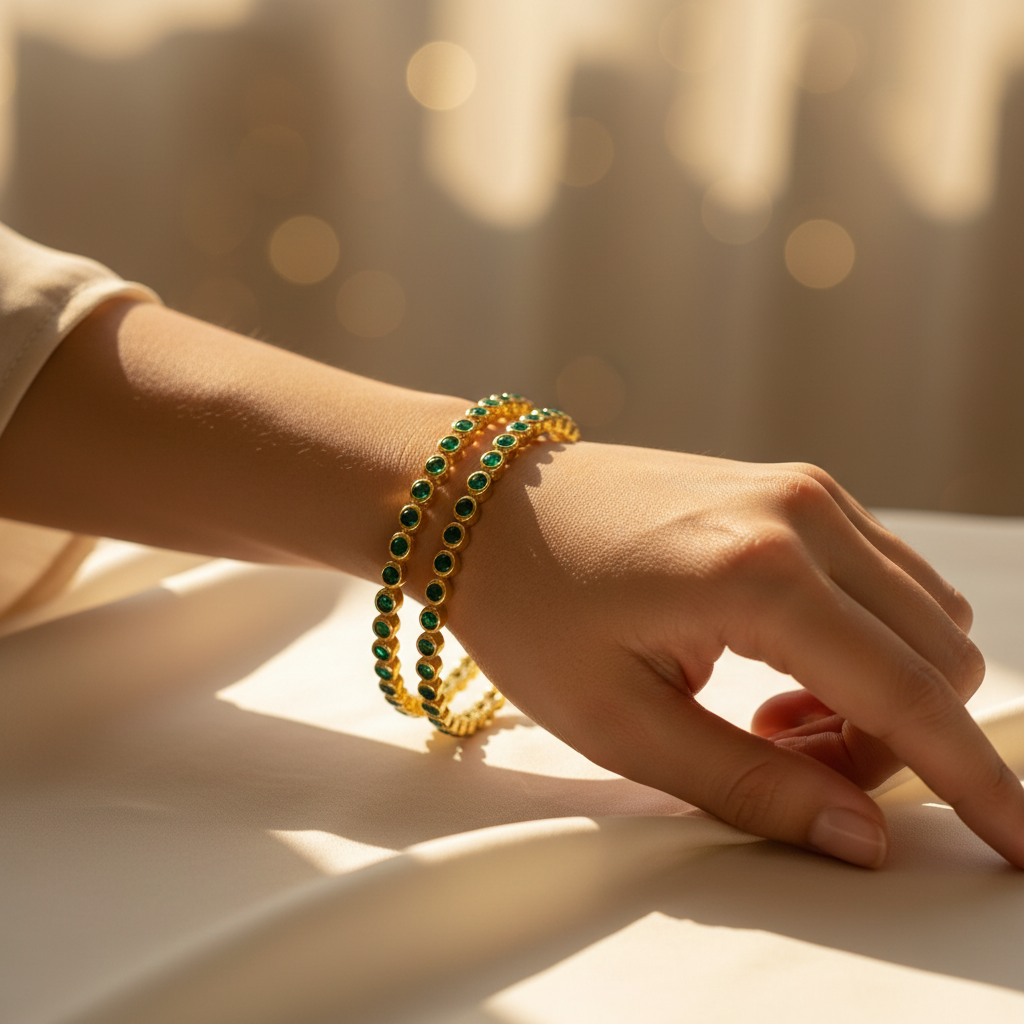 Emerald Green Gold Bangles Lifestyle