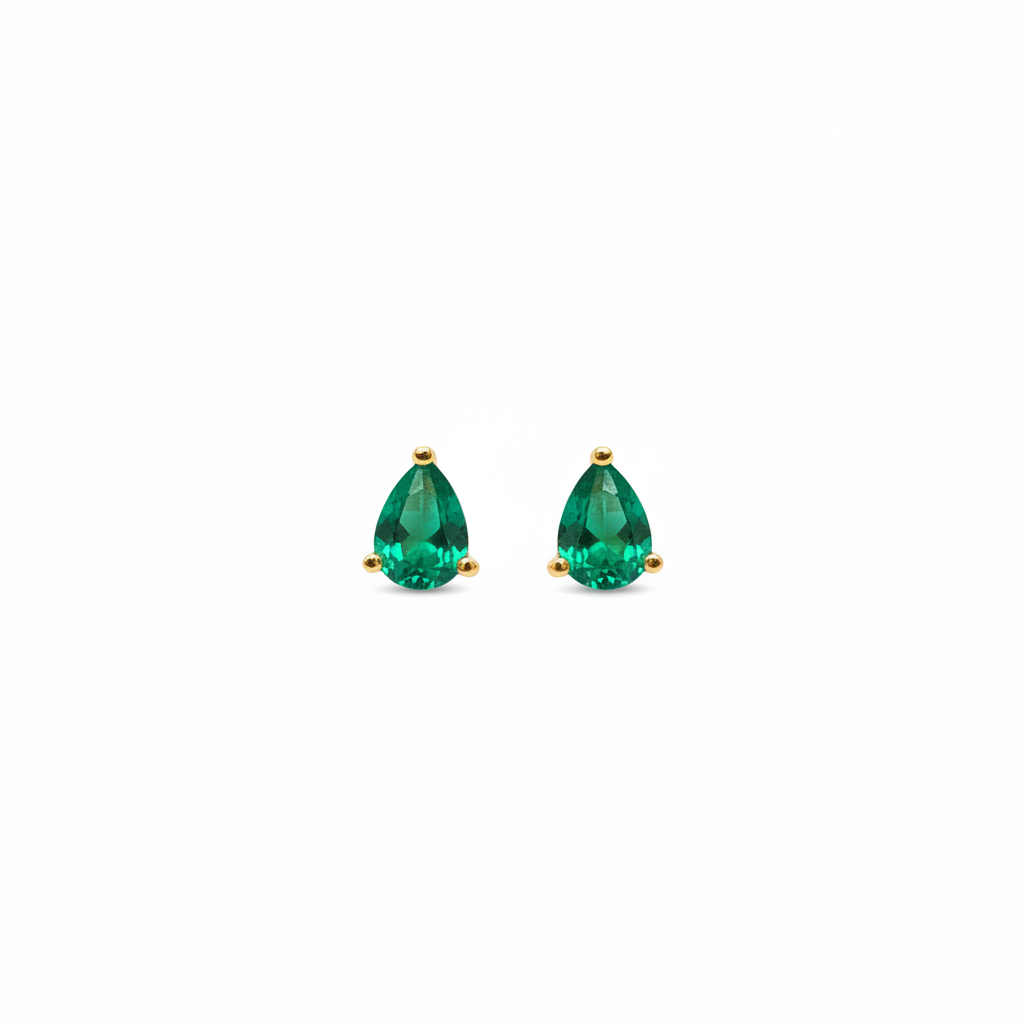 Emerald Green Teardrop Studs - White Background