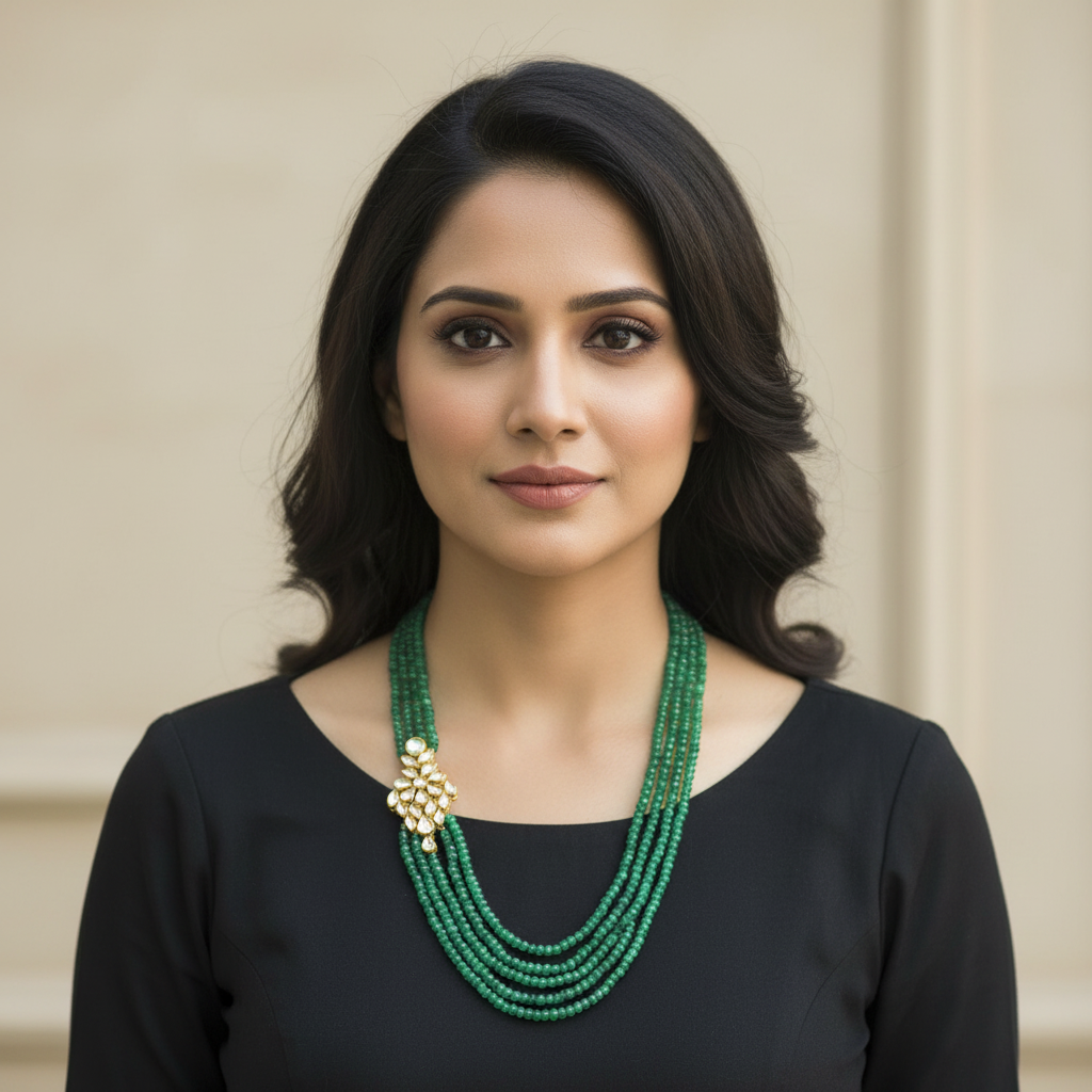 Green Emerald Multi-Strand Kundan Pendant Necklace Set