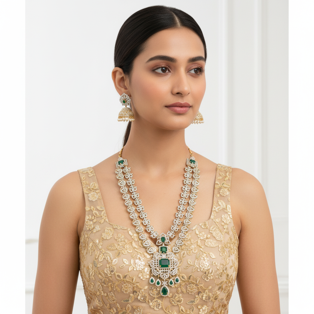 Emerald Necklace Set - Model Display