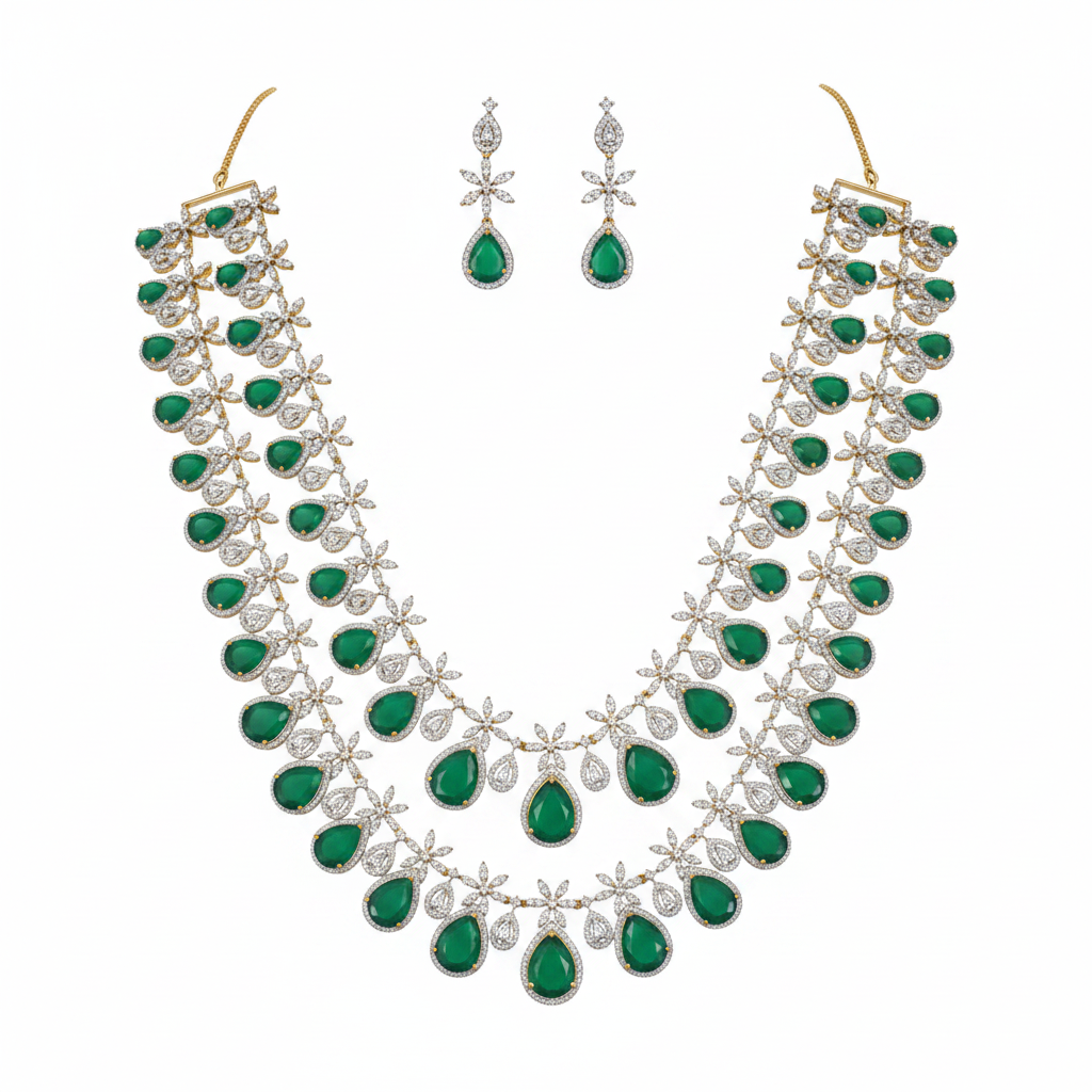 Emerald Peacock Necklace - White Background