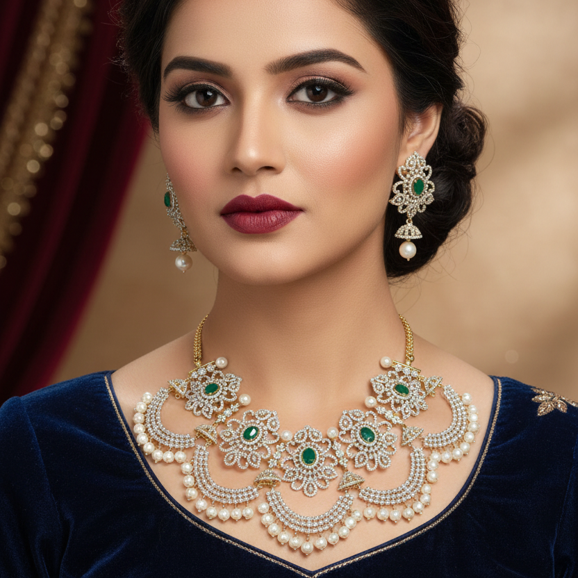 emerald pearl necklace set without teeka