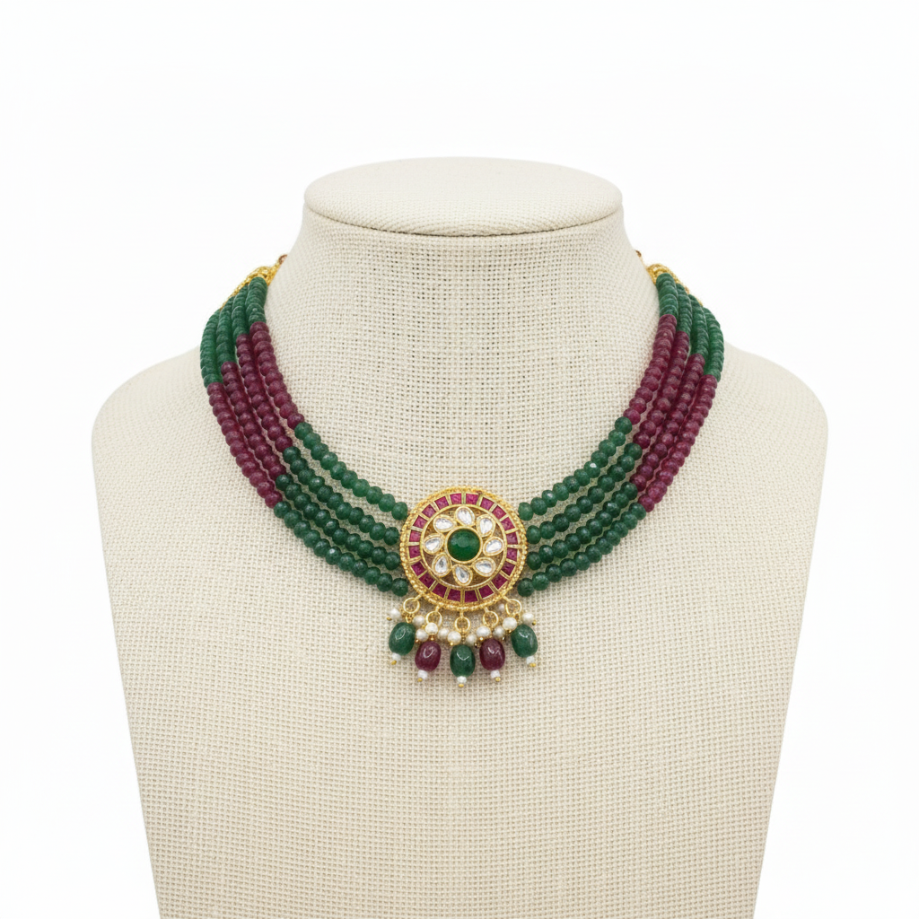 Emerald ruby choker on mannequin