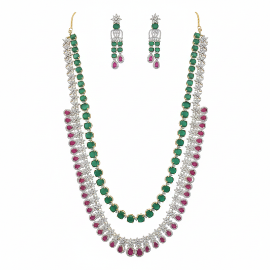 Emerald Ruby Necklace Set - White Background