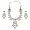 CZ Diamond Long Necklace Set - Emerald - White Background