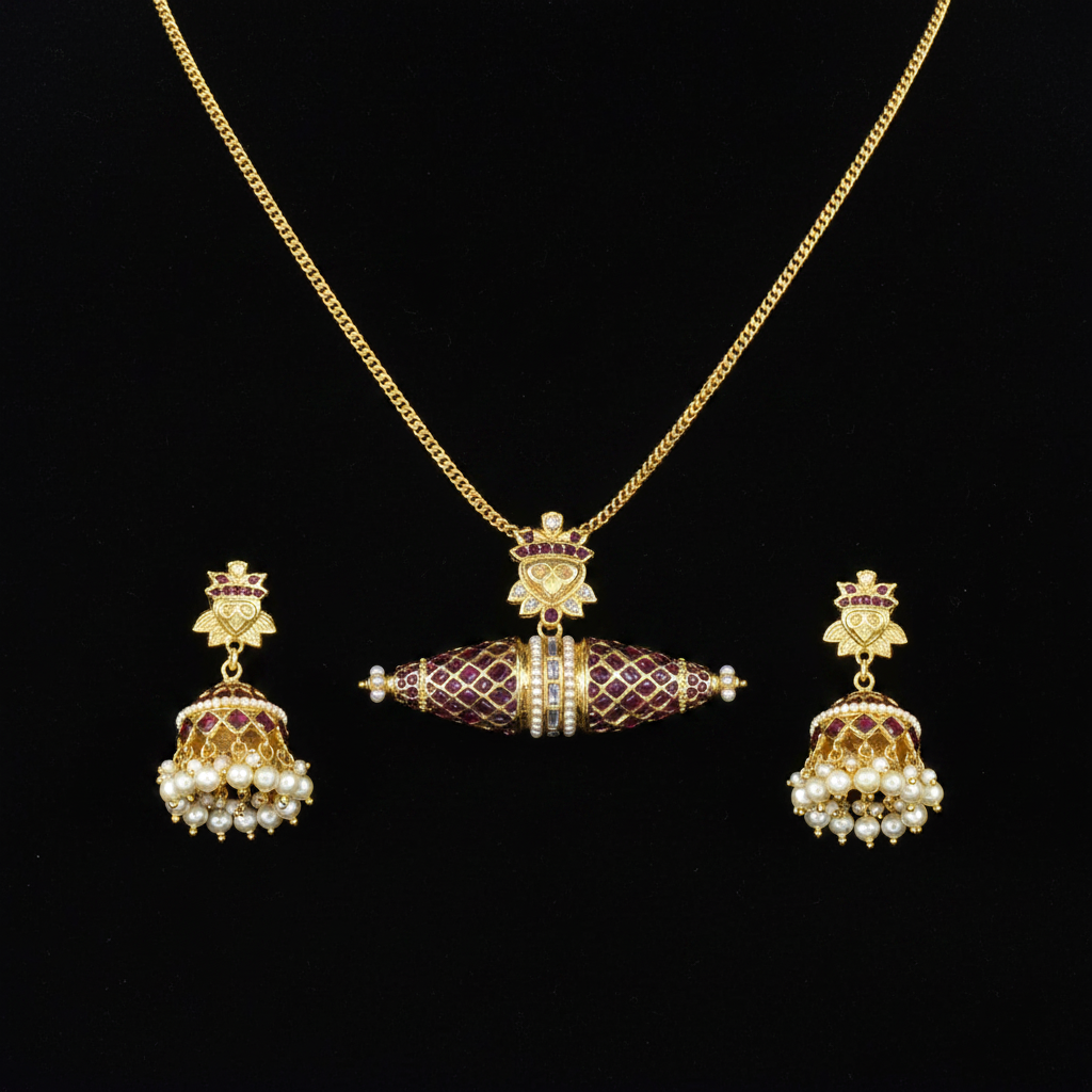 Enamel Lattice Pendant Set - Flat Lay