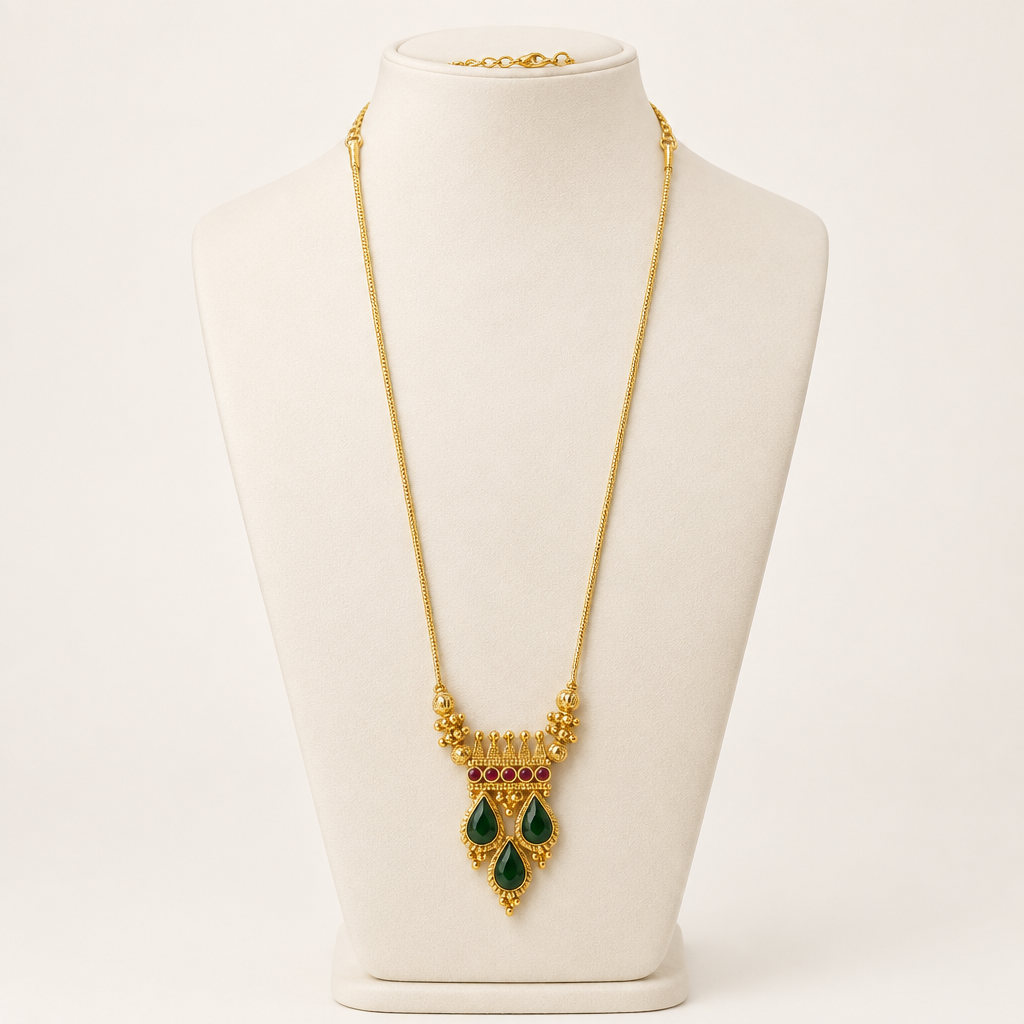 First necklace on an ivory mannequin bust
