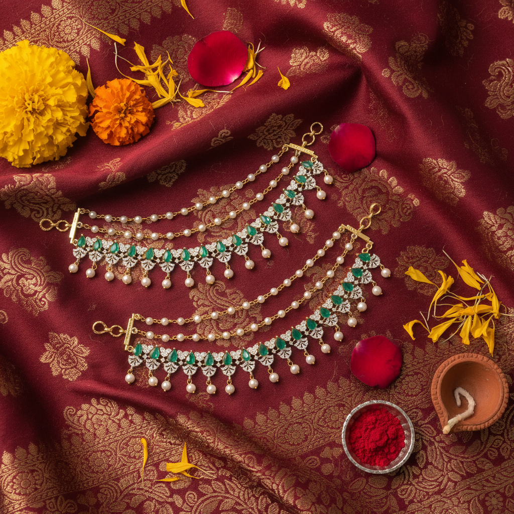 Flat Lay Cultural Context – Emerald CZ Ear Chain