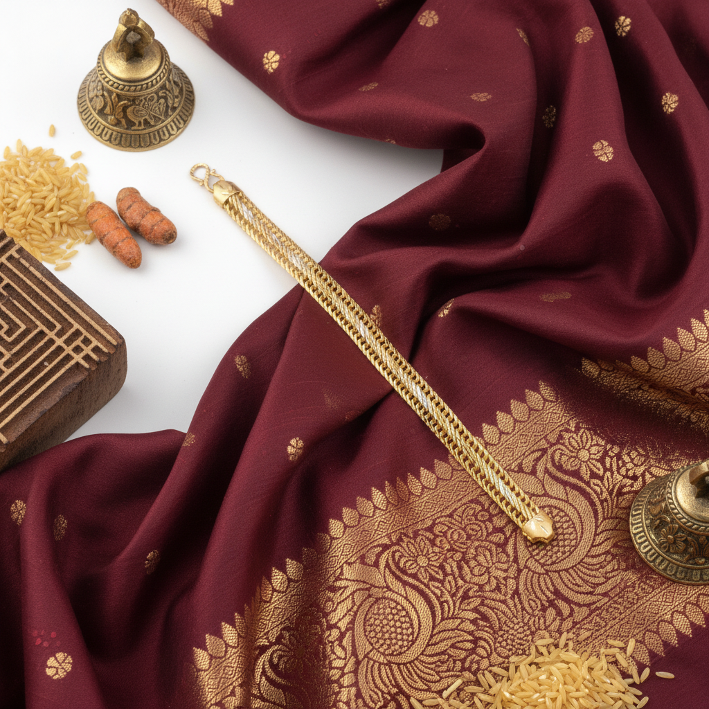 Flat lay cultural context image of gold bracelet