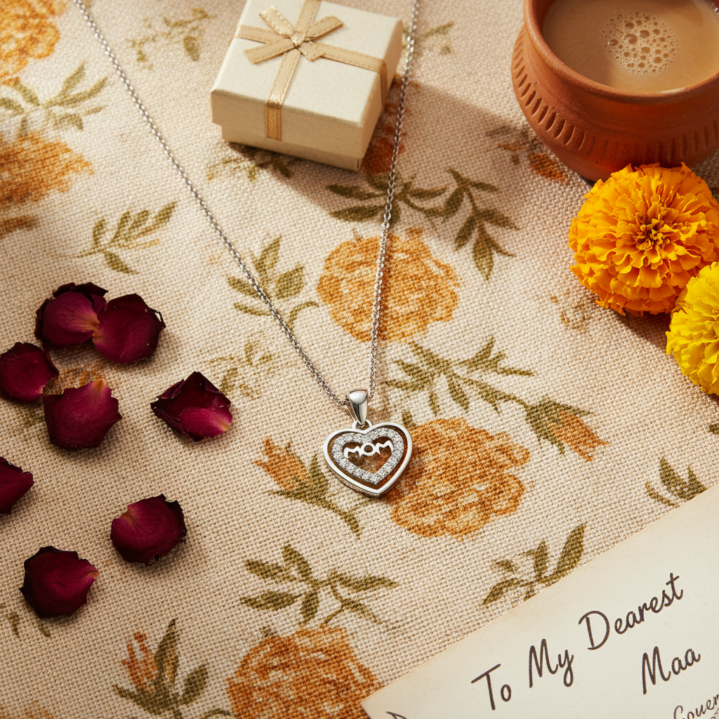 Flat Lay Cultural Context – MOM Heart Pendant