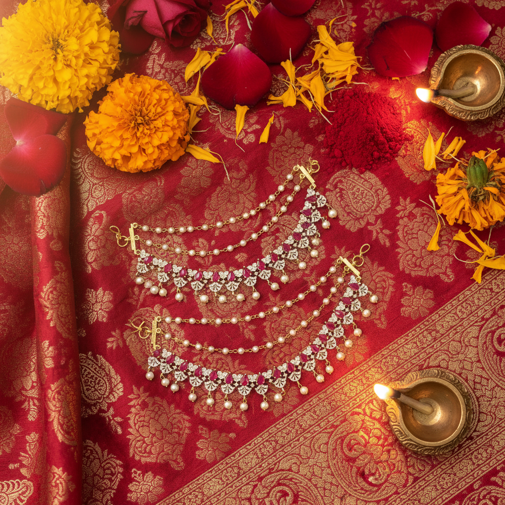 Flat Lay Cultural Context – Ruby CZ Ear Chain