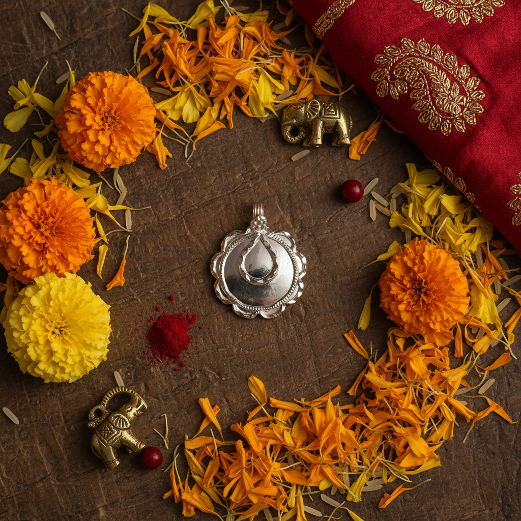 Flat Lay Cultural Context - Silver Pendant