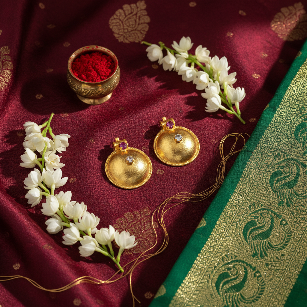 Flat lay cultural context temple earrings