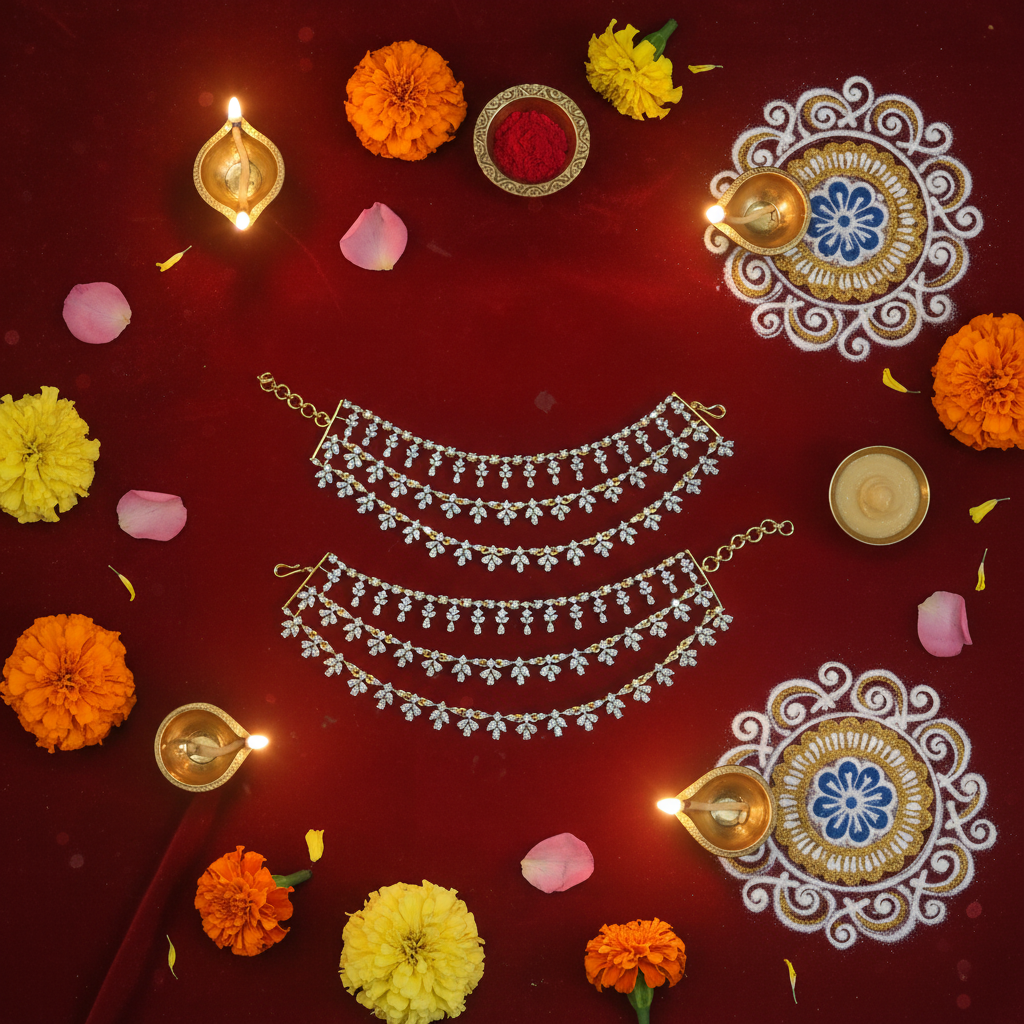 Flat Lay Cultural Context - Temple Jewelry Anklets