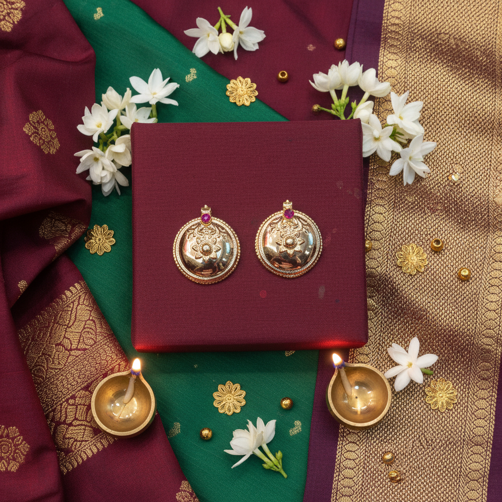 Flat Lay Cultural Context - Temple Jewelry Earrings