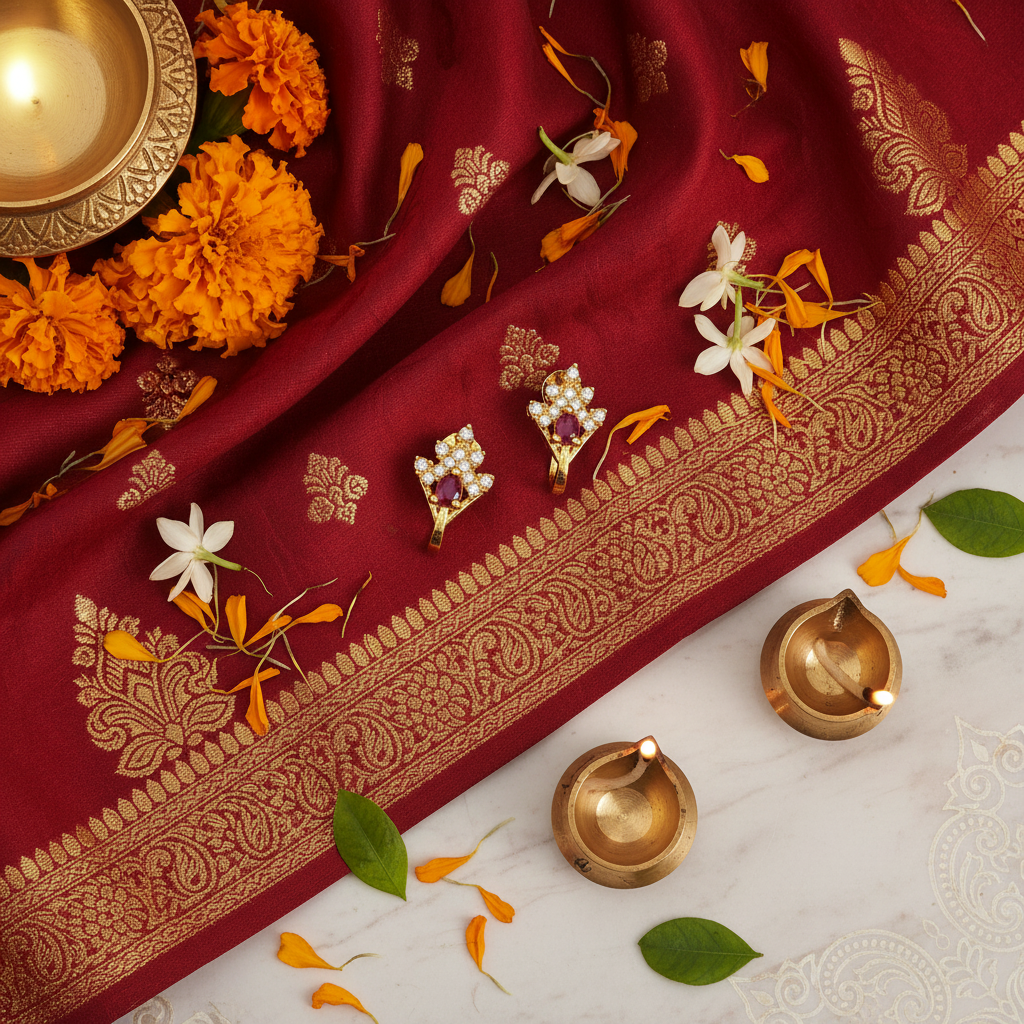 Flat Lay Cultural Context - Temple Jewelry Earrings