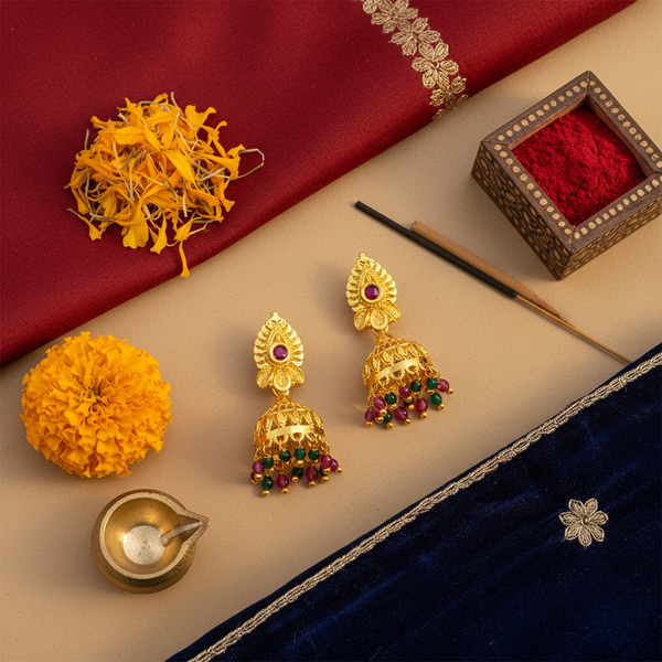 Flat Lay Cultural Context - Temple Jhumka Earrings