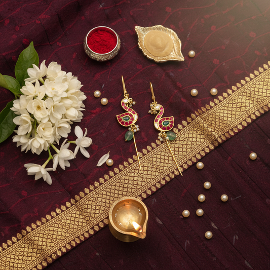 Flat Lay Cultural Context Temple Threader Earrings