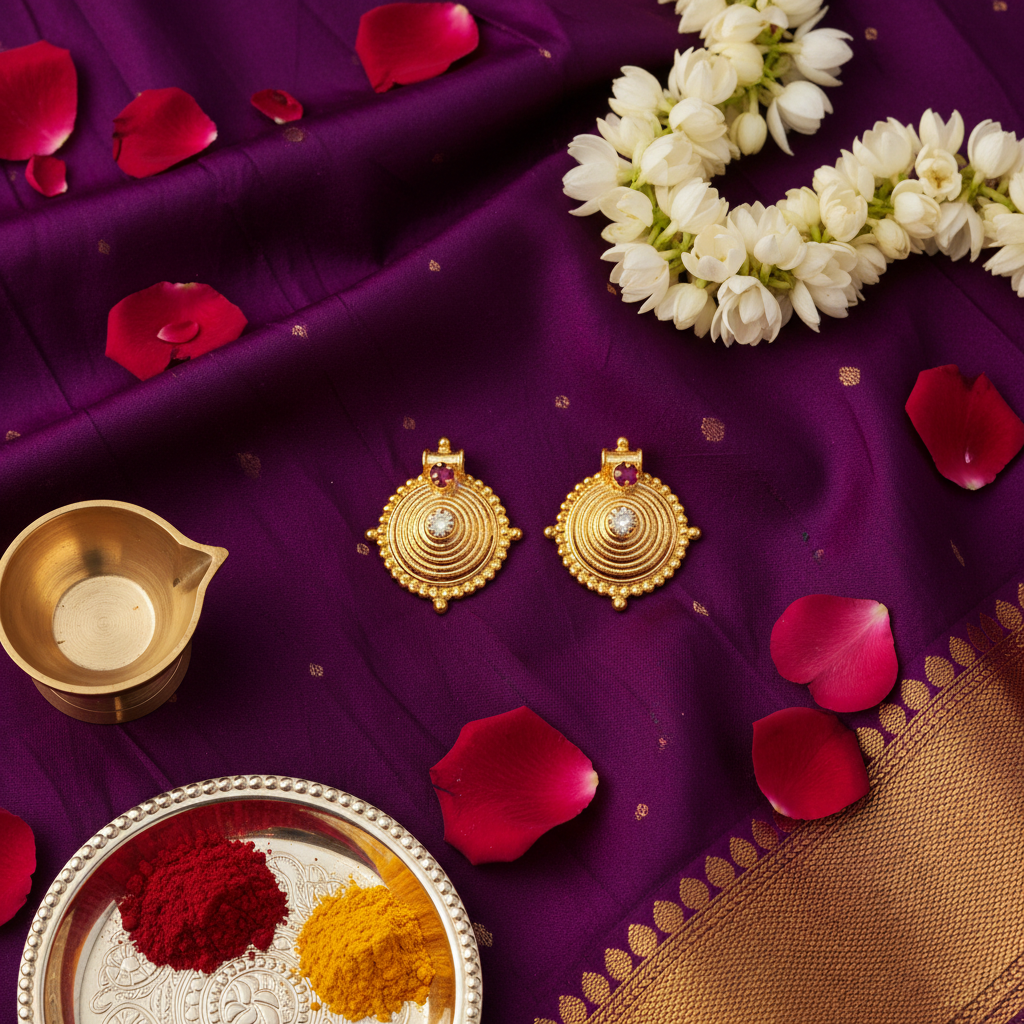 Flat lay cultural context - Thali Bottu Earrings