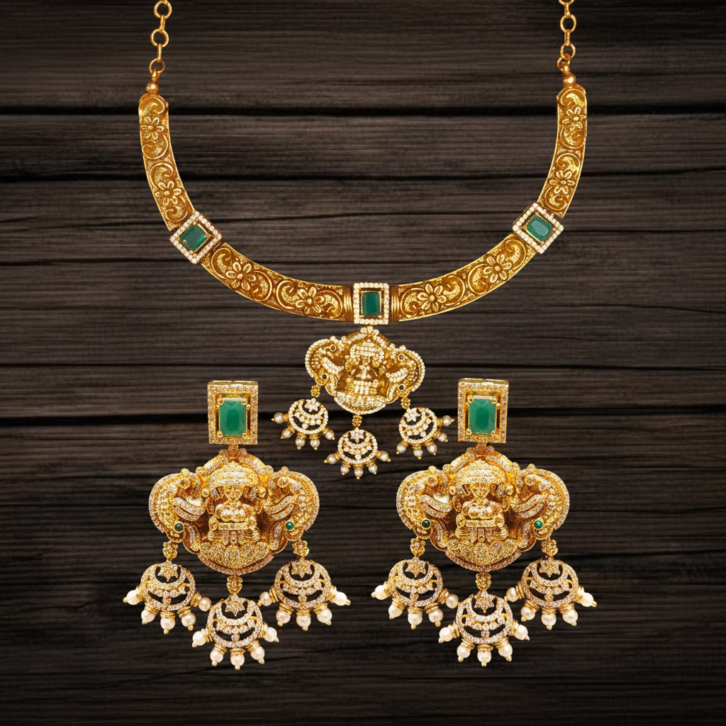 Flat Lay – Lakshmi Temple Jewellery Set