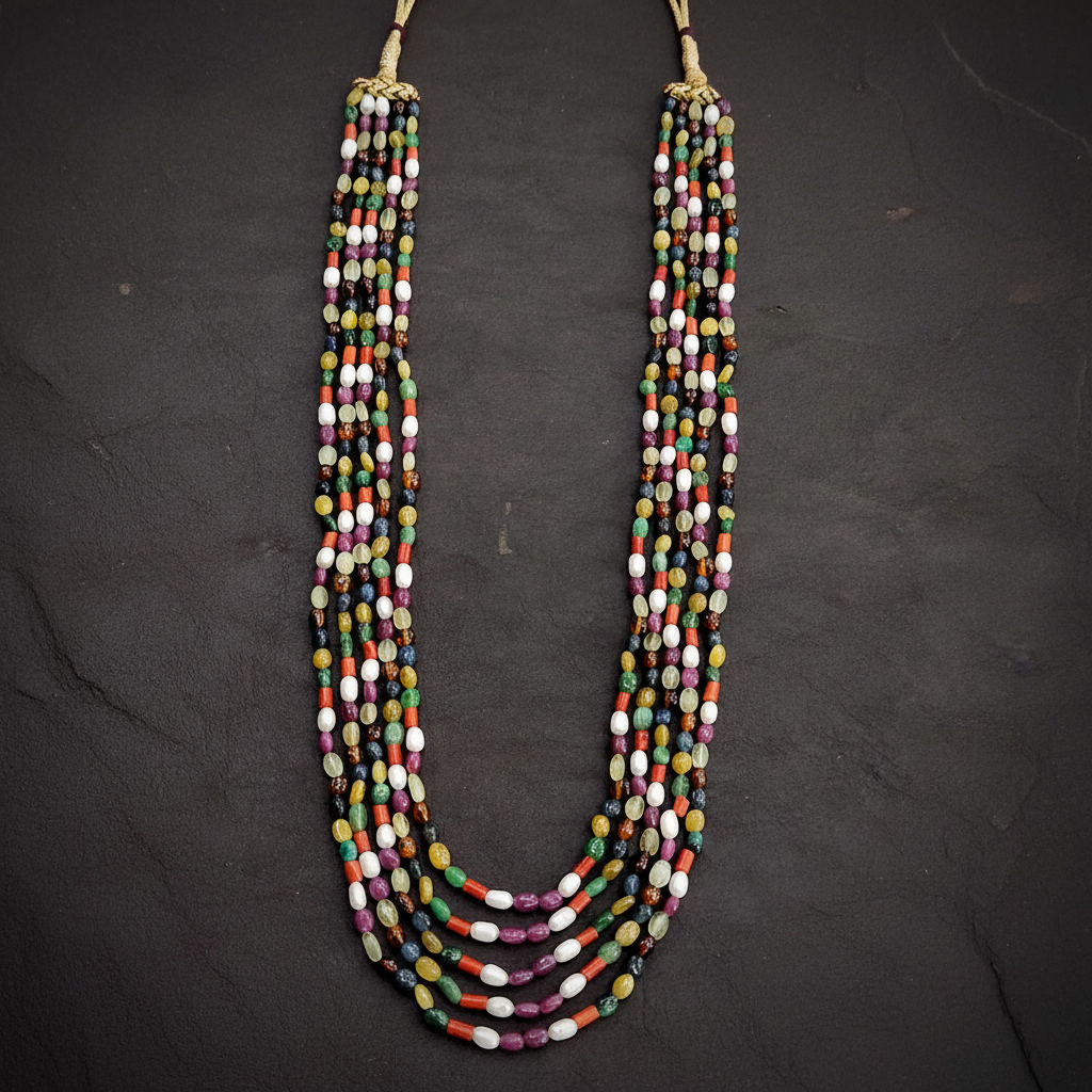 Real Navratna Beaded Mala 5-Strand 578Ct Lab Certified | ASP Fashion ...