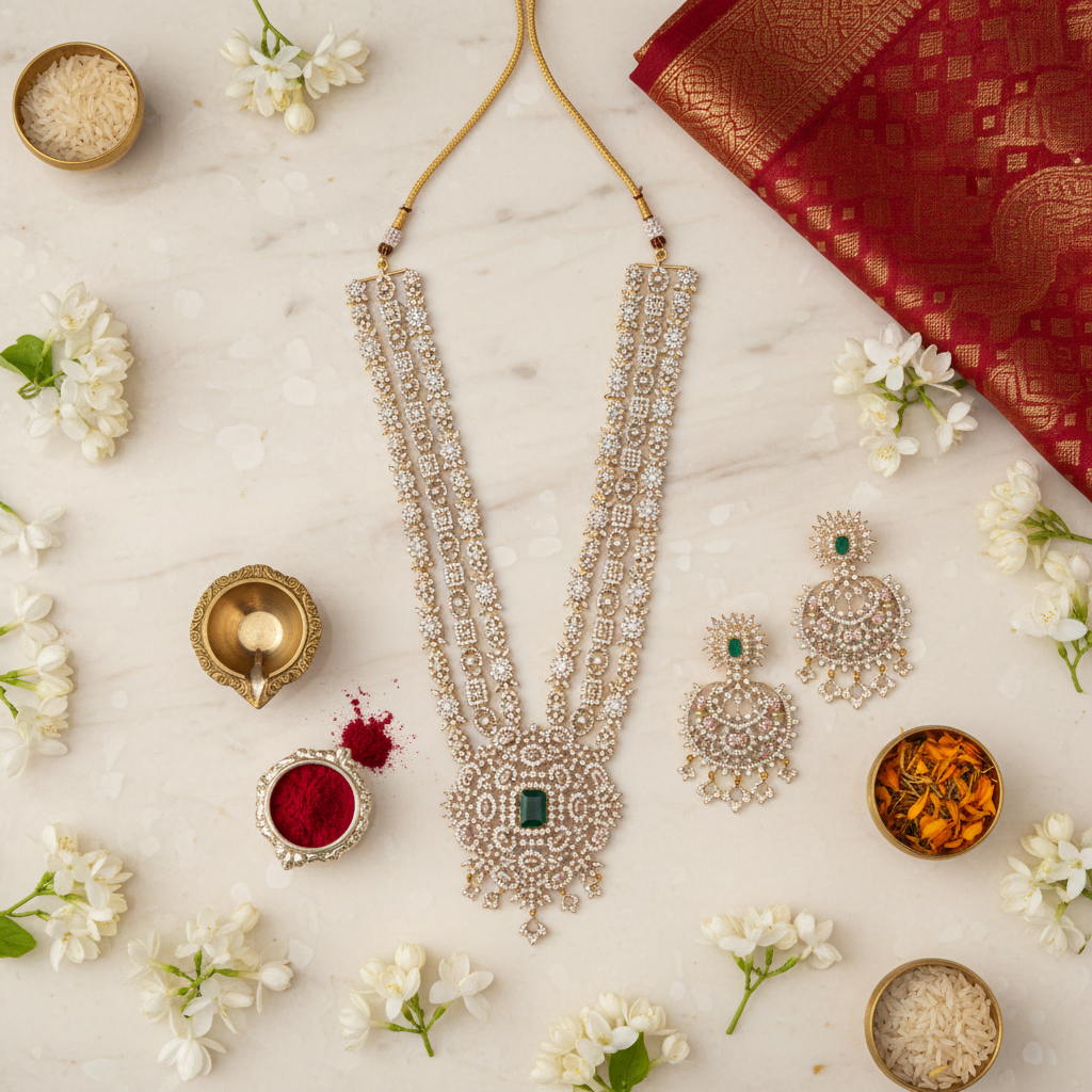 Flat lay with cultural context - temple jewelry necklace