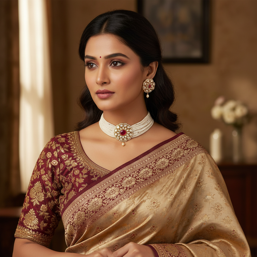 Flower Kundan Kemp Beads Choker Lifestyle