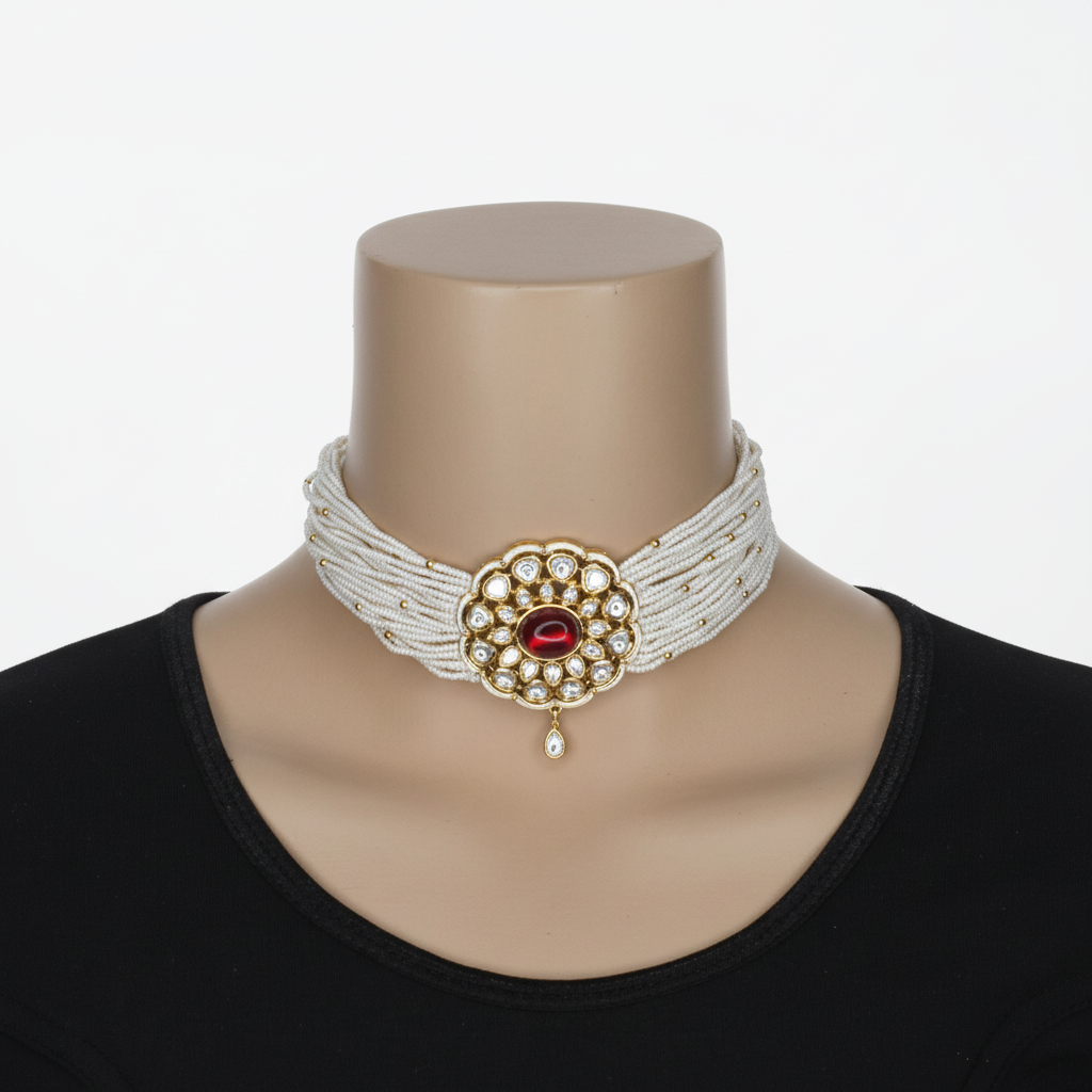 Flower Kundan Kemp Choker on Mannequin