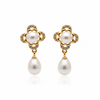Flower Pearl Drop Earrings - White BG