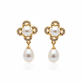 Flower Pearl Drop Earrings - White BG