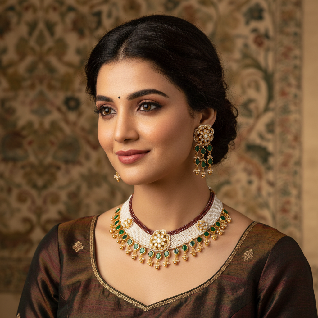 Flower Polki Beads Necklace Lifestyle