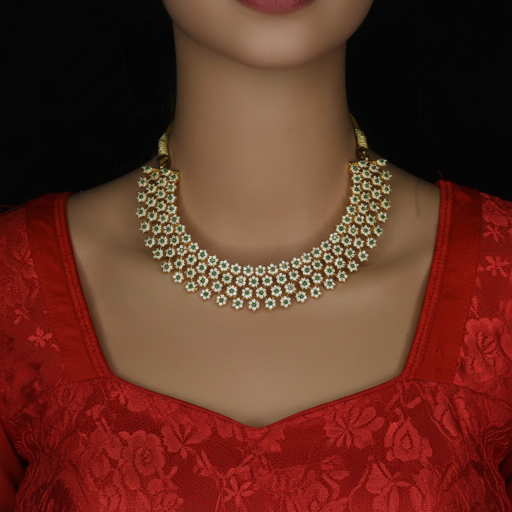 Front-facing lifestyle photo - White crystal necklace