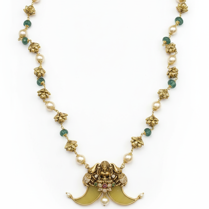 Goddess Laxmi Puligoru Locket - White Background