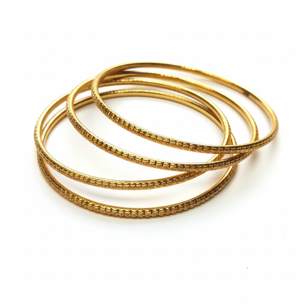 Gold Bangles Set 2 on White Background