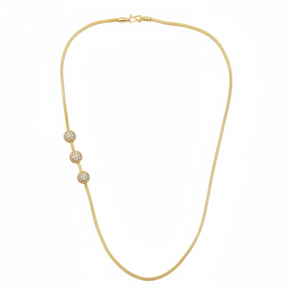 Gold chain necklace with original hook on white background
