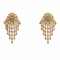 Gold chandelier earrings on white background