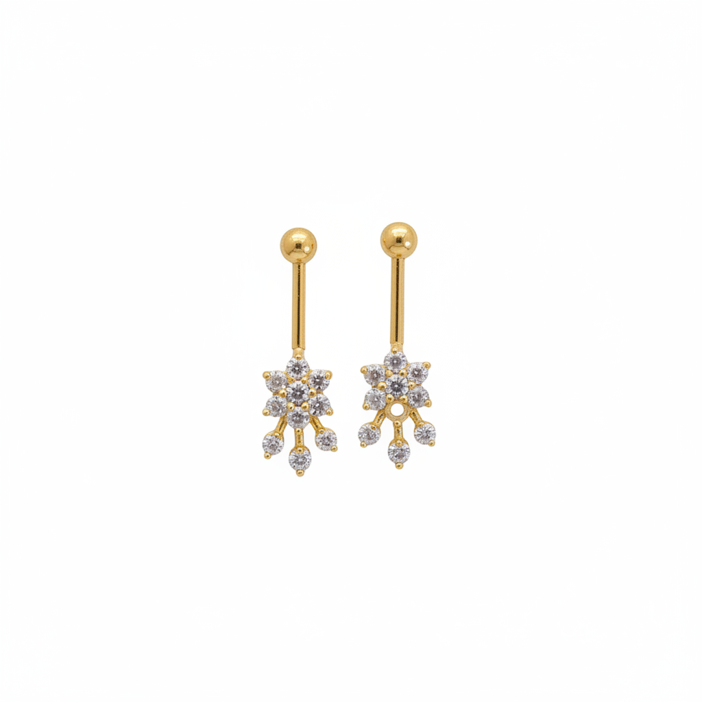 Gold CZ Flower Drop Earrings – White Background