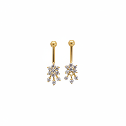 Gold CZ Flower Drop Earrings – White Background