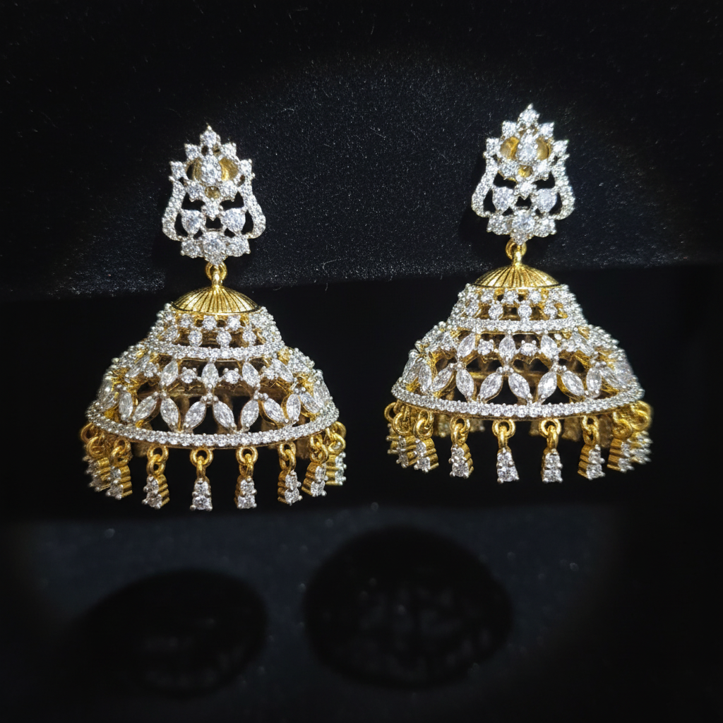 Gold CZ Jhumka Earrings Close-up Detail
