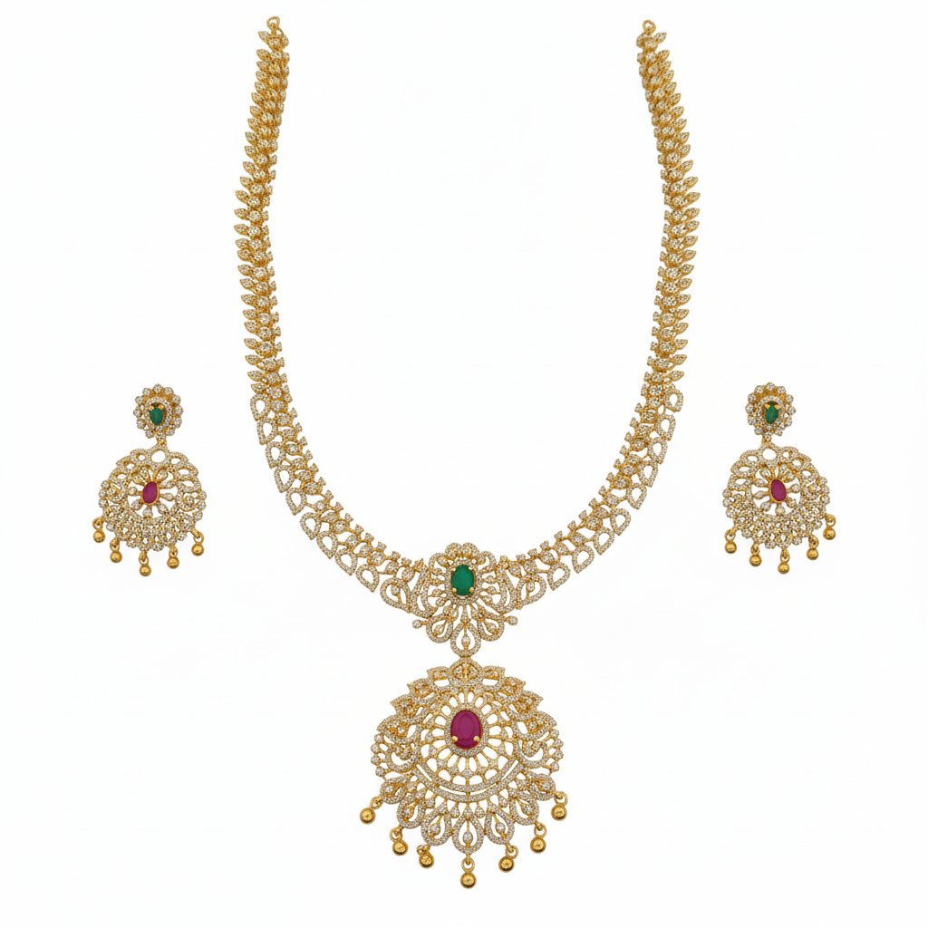 Gold CZ Necklace Set White Background - Multi Stone