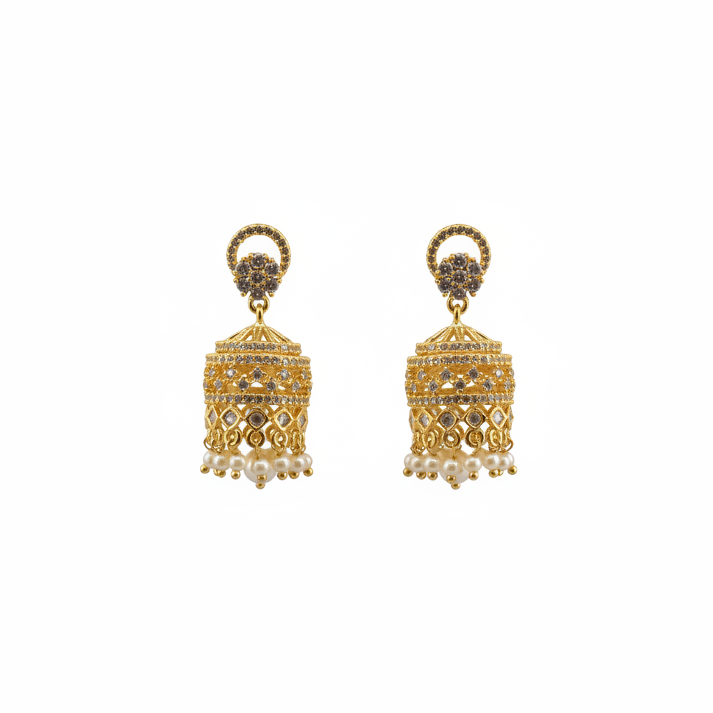 Gold dome jhumka with pearls