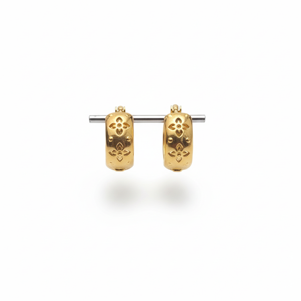 Gold Floral Hoop Earrings – White Background