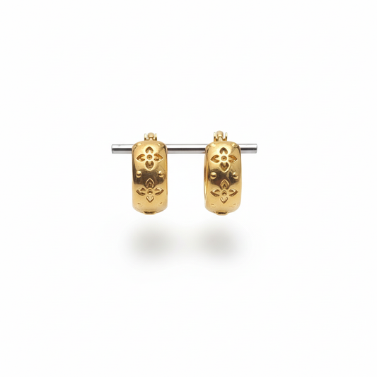 Gold Floral Hoop Earrings – White Background