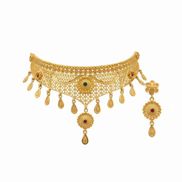 Gold Forming Choker with Earrings - White Background