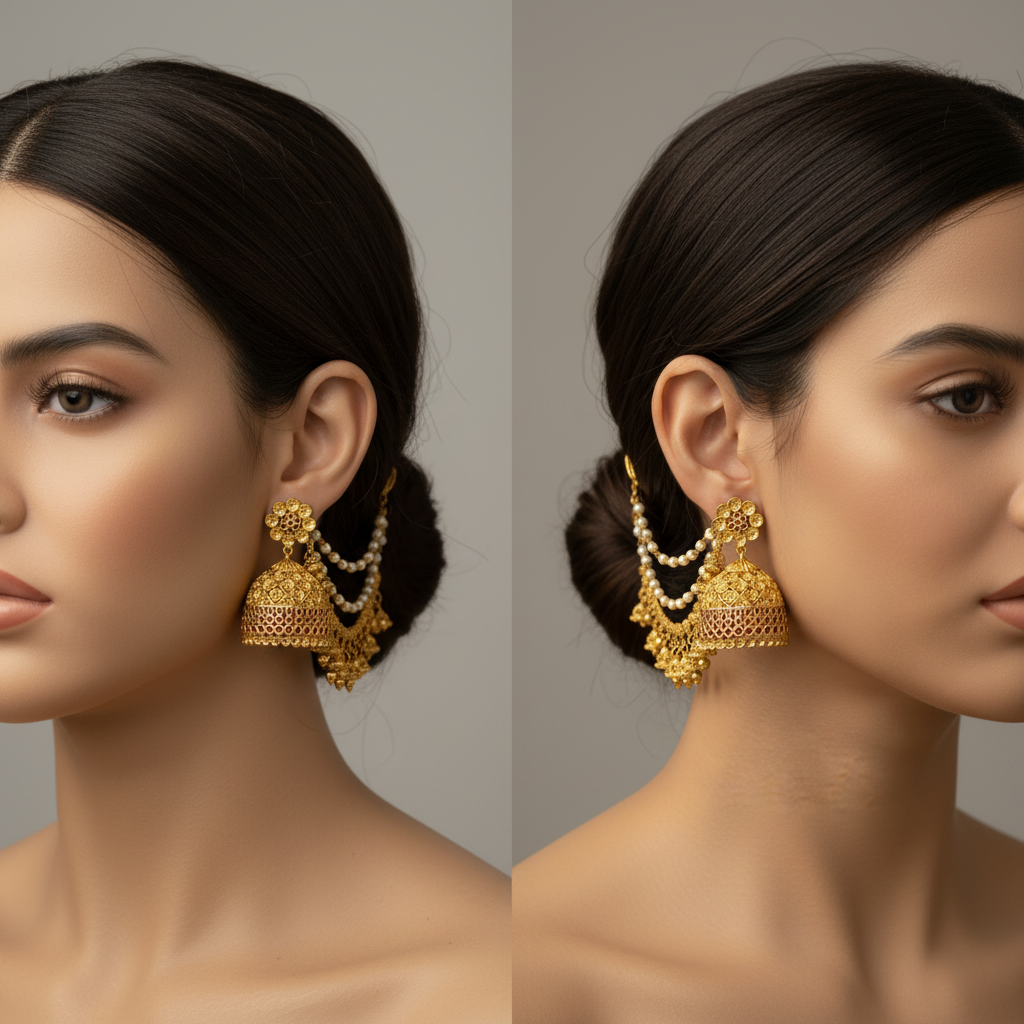 Gold Jhumka Earrings Mannequin Display