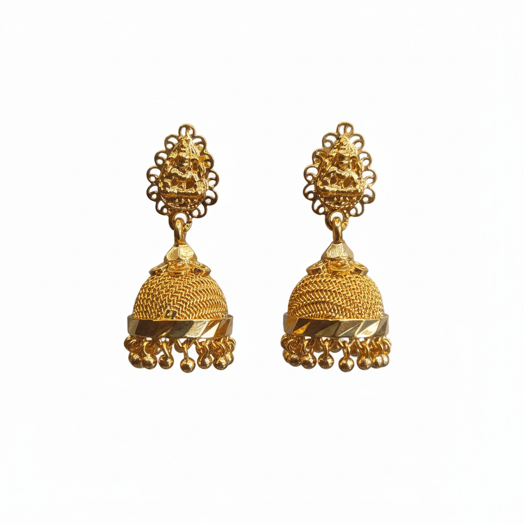 Gold Jhumka Earrings White Background