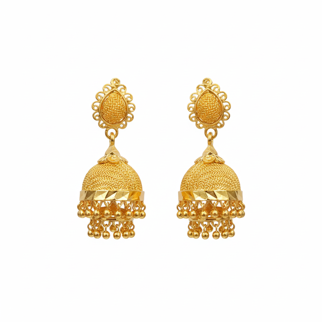 Gold Jhumka Earrings White Background