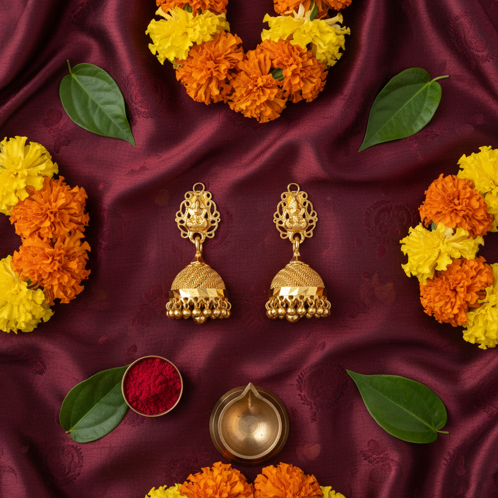 Gold Jhumka Flat Lay Cultural Context